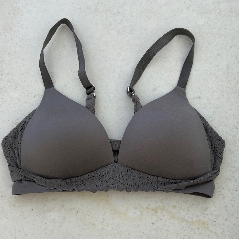 Aerie gray Lace Trim wireless Bra